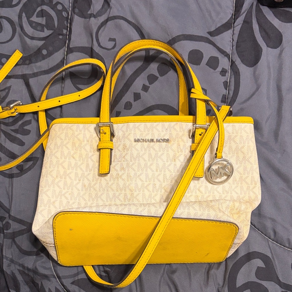 Michael Kors Yellow and Cream Logo Satchel